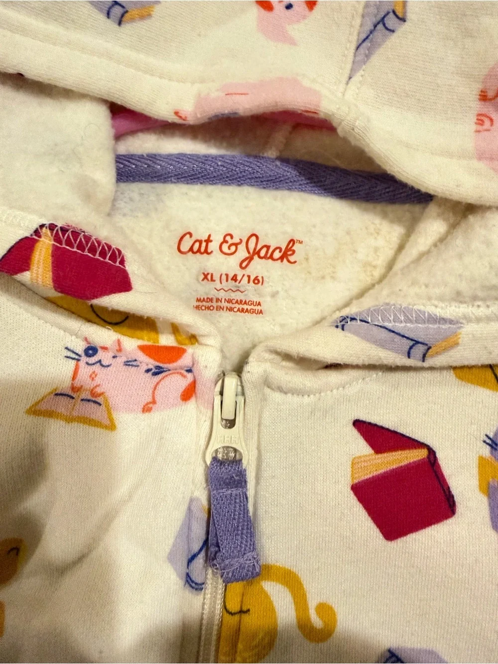 Cat & Jack Cream Zip Hoodie with Colorful Cat Print